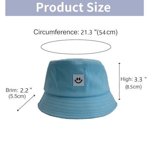 Kids Sun Hat Smile Face Bucket Hat for Girls Boys Summer Sun Protection Cotton Unisex Beach Cap - color: Turquoise
