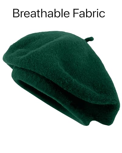 Parquet Solid Color French Beret Hat. Classic French, Casual and Chic Lightweight Cap for Women - color: Hunter Green
