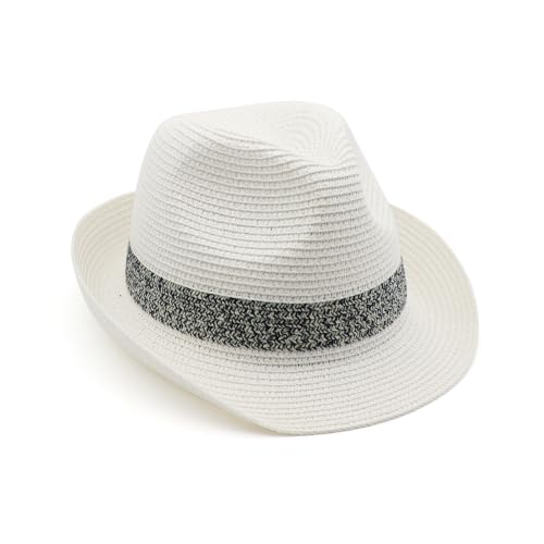 Straw Fedora Hat Panama Hats Mens Beach Hat Derby Hat Packable Trilby - color: White-blue, size: Medium
