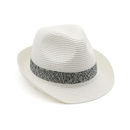 Straw Fedora Hat Panama Hats Mens Beach Hat Derby Hat Packable Trilby - color: White-blue, size: Medium