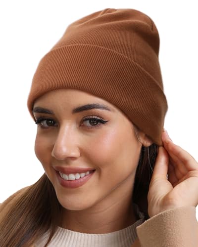 vidsel 100% Cotton Beanie Hat-Unisex Winter Knit Cuffed Beanies Skull Cap - color: 1-coffee