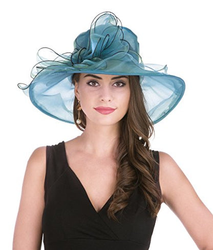 SAFERIN Women's Organza Church Fascinator Bridal Tea Party Wedding Hat - color: New-peacock Blue Bow