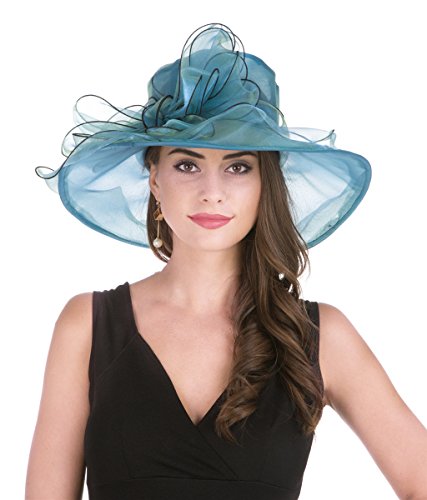 SAFERIN Women's Organza Church Fascinator Bridal Tea Party Wedding Hat - color: New-peacock Blue Bow