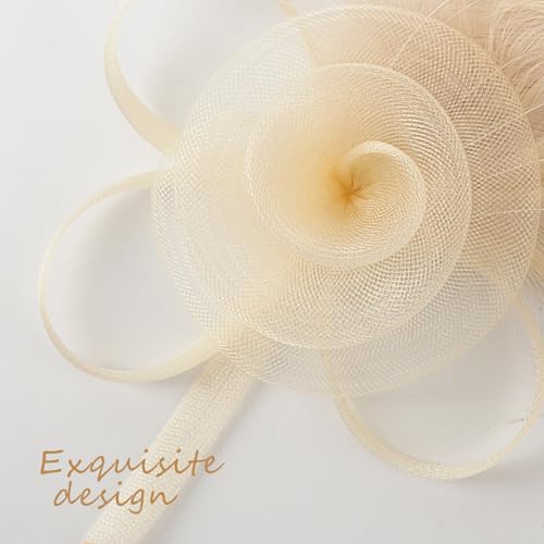 DRESHOW Fascinators Hats for Women Tulle Feather Tea Party Fascinator Hats - color: Beige