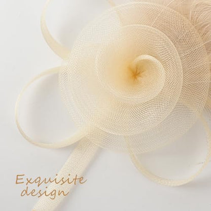 DRESHOW Fascinators Hats for Women Tulle Feather Tea Party Fascinator Hats - color: Beige