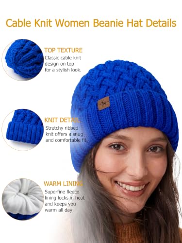 Winter Hats for Women Cable Knit Chunky Skull Cap Fleece Lined Thick Fold Cuff Beanie hat - color: Sky Blue, style: Pineapple