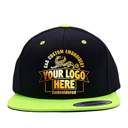 Custom Hat. 6089 Classic Snapback. Embroidered. Place Your Own Text/Logo - color: Black/Neon Green