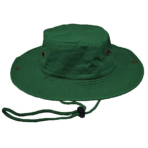 Glory Max Washed Cotton Bucket Hat with Chin Strap Fishing Sun Safari Boonie Cap - color: Hunter Green, size: Small-Medium