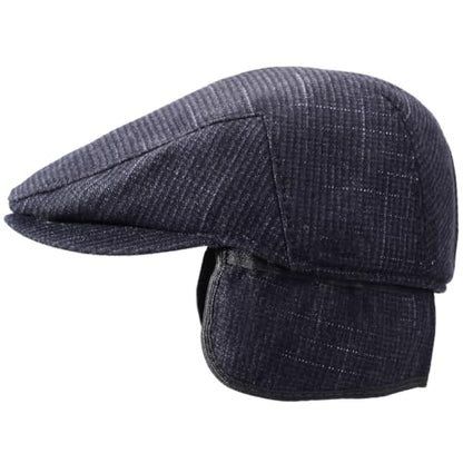 Men's Newsboy Hat with Earflaps Flat Ivy Caps Irish Cabbie Cap - color: Dark Square