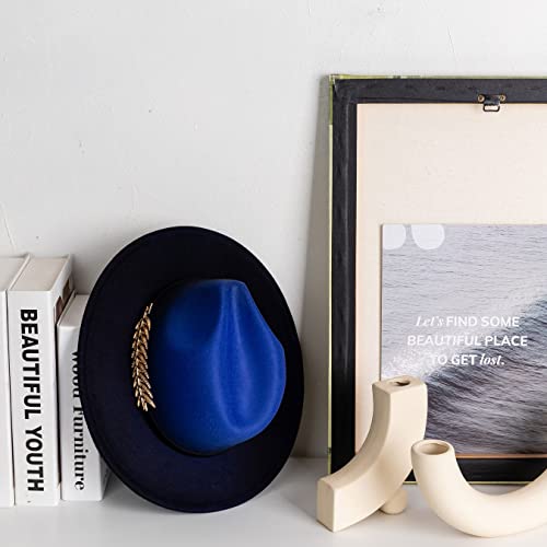Women Gradient Color Fedora Wide Brim Felt Hat - color: Royal Blue/Black