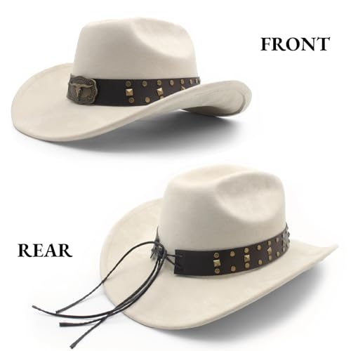 LIDHAY Cowboy Hat for Women Men with Shapeable Wide Brim Western Suede Hat for Cowboys and Cowgirls - color: Beige