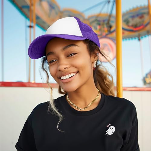 DALIX Two Tone Trucker Hat Summer Mesh Cap with Adjustable Snapback Strap - color: Purple, size: One Size