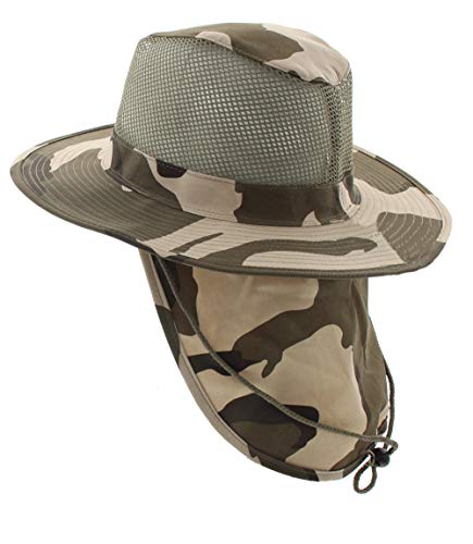 Wide Brim Outdoor Safari Summer Sun Hat with Neck Flap - color: Light Desert Camo, size: Small