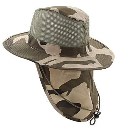 Wide Brim Outdoor Safari Summer Sun Hat with Neck Flap - color: Light Desert Camo, size: Small