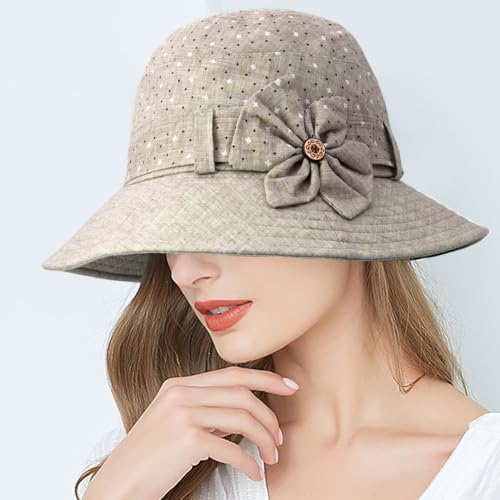 Floral Fedora Bucket Hats Vintage Cloche Bowler Hat for Women - color: Beige