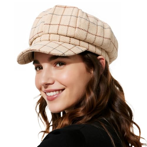 American Trends Newsboy Hats for Women Baker Boy Cap Fall Winter Beret - color: Beige Plaid