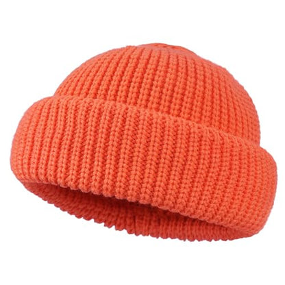 Clakllie Trawler Beanie Watch Hat Knit Cuffed Skullcap Roll-up Edge Stocking Hats Rolled Cuff Knitted Hat Ski Cap - color: Cdus-ddth3-orange