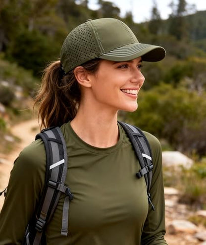 2 Pack Snapback Hats for Men Women Quick Dry Workouts Hat - color: Army Green + Black