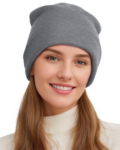 Womens Satin Lined Beanie Wool Silk Lining Slouchy Warm Skull Cap - color: 1pcs- Gray