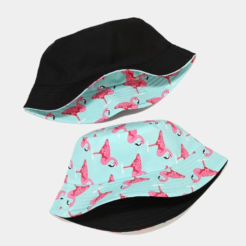 Quanhaigou Bucket Hats Unisex Summer Travel Beach Fisherman Cap for Men Women Teens - color: Blue Flamingo