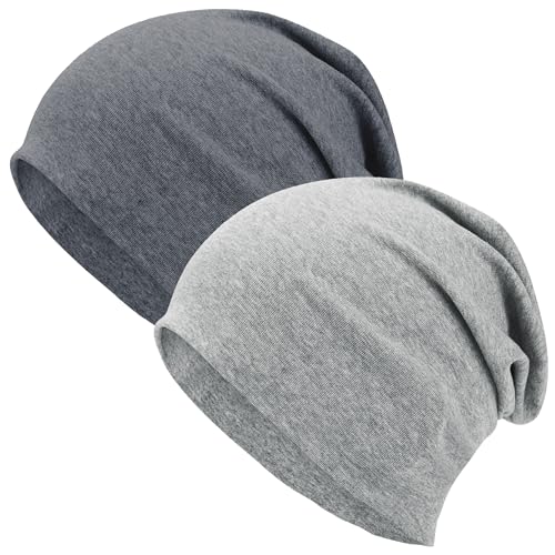 ROYBENS 100% Cotton T-Shirt Beanie for Women Men Slouchy Soft Skull Cap - color: 2pcs-dark Grey, Light Grey