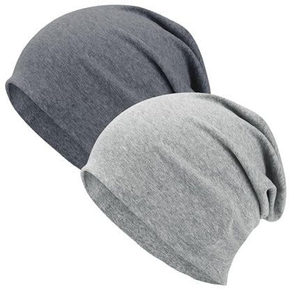 ROYBENS 100% Cotton T-Shirt Beanie for Women Men Slouchy Soft Skull Cap - color: 2pcs-dark Grey, Light Grey