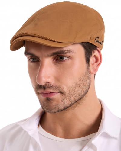 ZLYC Men Cotton Flat Cap Summer Scally Newsboy Beret Driver Hat - color: Solid Khaki