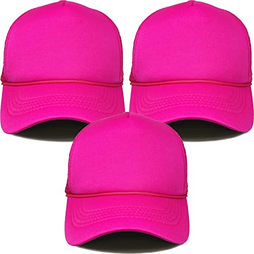 Funky Junque Blank Mesh Foam Lightweight Snapback Trucker Hat - color: 3 Pack - Hot Pink (All)