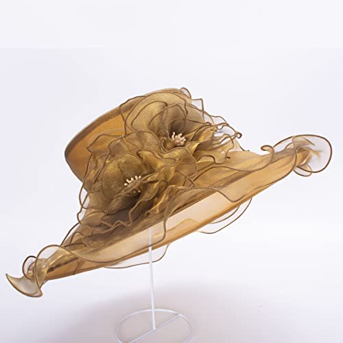 Lawliet Womens Dressy Wide Brim Church Wedding Occasion Sun Hat A613 - color: Gold