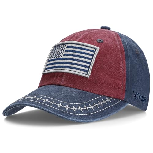 Trendy Handmade Embroidered Baseball Cap for Girls Women, Vintage Wash - style: Flag