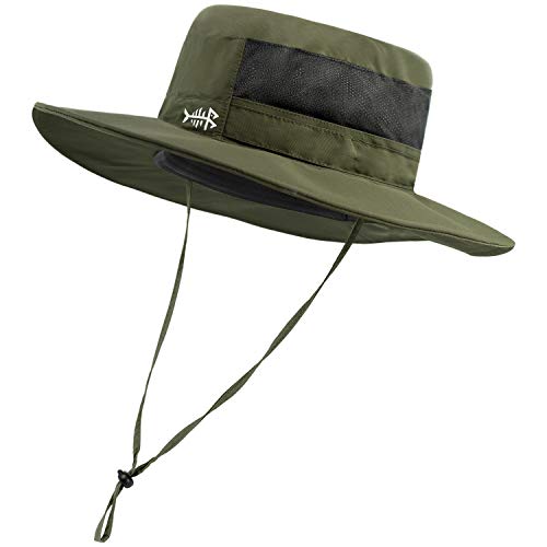 BASSDASH UPF 50+ Sun Fishing Hat Water Resistant with Detachable Neck Flap - color: Army Green