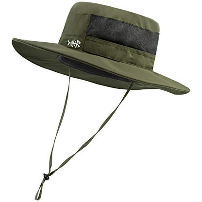 BASSDASH UPF 50+ Sun Fishing Hat Water Resistant with Detachable Neck Flap - color: Army Green
