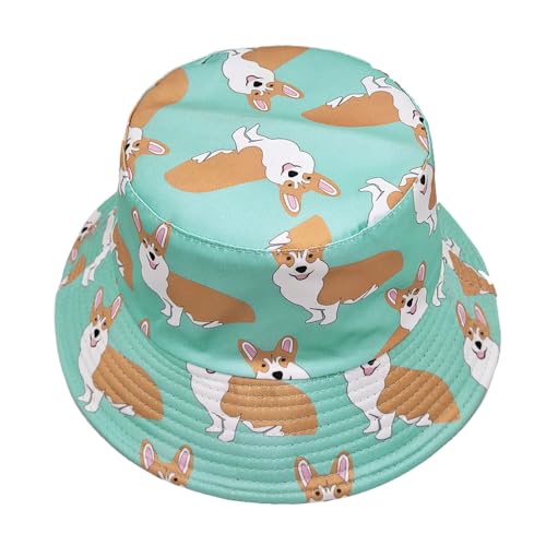 Quanhaigou Reversible Printed Bucket Hat,Summer Beach Outdoor Cap - color: Cute Dog Corgi