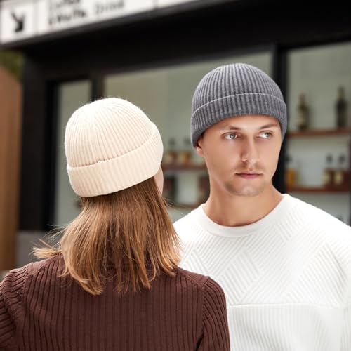 Fisherman Beanie for Men Knit Trawler Beanie Short Cuffed Watch Cap for Men Women - color: Grey