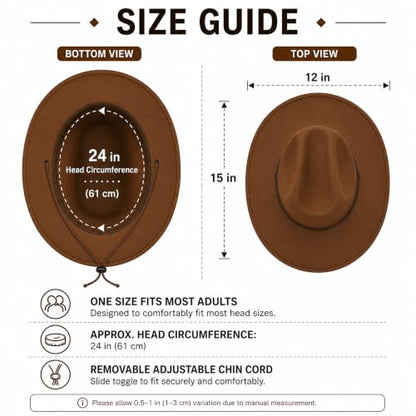 COLLECT PRESENT Plain Felt Cowboy & Cowgirl Hat for Men and Women | Western Studded Cowboy Hat in Adult Sizes - color: Brown