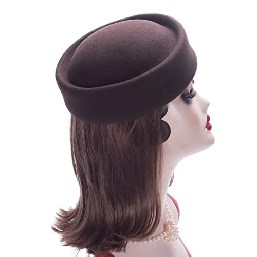 Lawliet Womens 100% Wool Felt Fascinator Hostess Pillbox Millinery Hat Base B028 - color: Brown