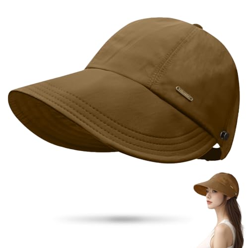 UPF 50+Womens Sun Hat UV Protection Hiking Fishing Hats Wide Brim Hat Adjustable Ponytail Packable Sun Cap - color: Coffee