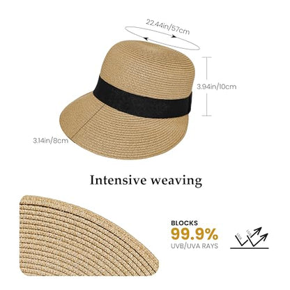 Wildarms Womens Packable Straw Visor Sun Beach Cap - color: Brown