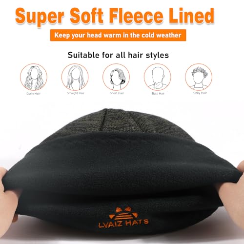 Lvaiz Winter Fleece Lined Beanie Hat for Men Women Reversible Skull Cap - color: Mixed Coffee+black