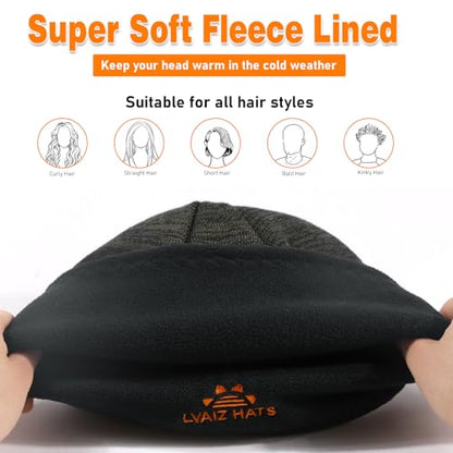 Lvaiz Winter Fleece Lined Beanie Hat for Men Women Reversible Skull Cap - color: Mixed Coffee+black