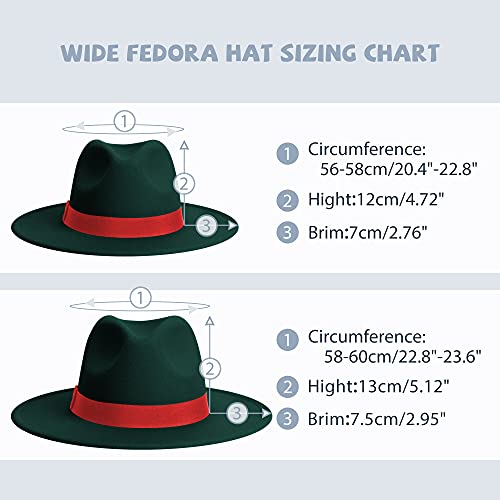 Womens & Mens Fedora Hats, Wide Brim Fedora Hats for Women Men - color: Ge-darkgreen/Red, size: Small-Medium