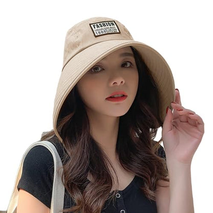 Women Floppy Sun Beach Hat Packable Wide Brim Bucket Hat UPF 50+ UV Protection Travel Beach Cap - color: Khaki