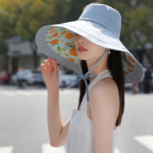 6" Extra Wide Brim Sun Hats UPF 50+ UV Protection Packable Beach Hat Strap Women - color: R-blue