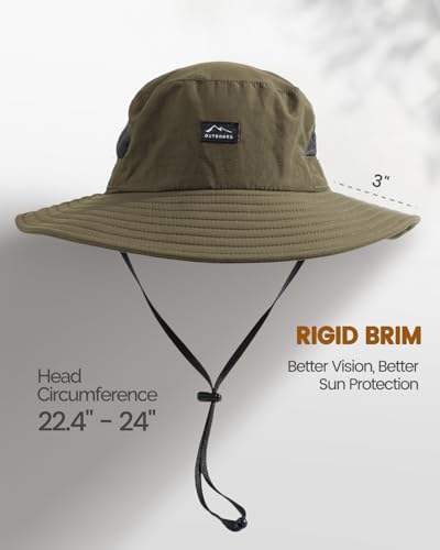 Hat Hut Hiking Hat, UPF50+ Wide Brim Sun Bucket Hats for Men Women, UV Protection, Fishing Outdoor Safari - color: Olive Green