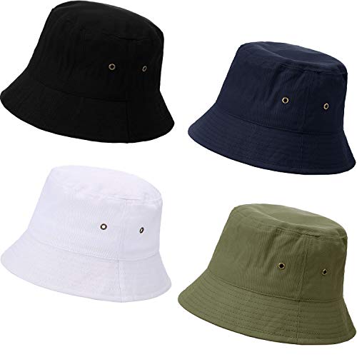 SATINIOR 4 Pcs Bucket Hat Summer Cotton - color: Black, White, Navy Blue, Army Green, size: Large