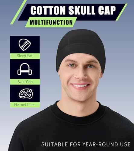 Cotton Skull Cap Breathable Helmet Liner Sleep Hat for Men Women - color: Set A-black,black