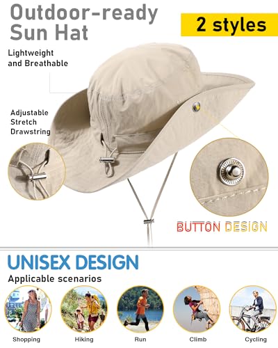 Wide Brim Waterproof Bucket Rain Hat for Women Men UPF50+ Cowboy Sun Hat - color: Beige