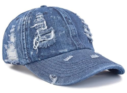 TSSGBL Unstructured Distressed Baseabll Cap Cotton Soft Dad Hat Adjustable Low Profile Headwear Ball Caps for Women Men - color: Distressed-denim-navy, size: Medium-Large