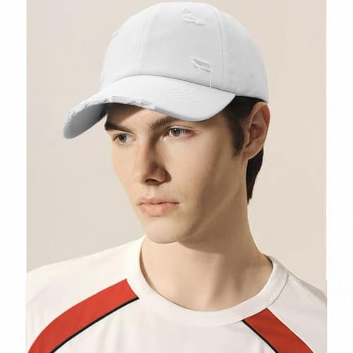 Distressed Baseball Cap for Men Women Cotton Dad Hat - color: White