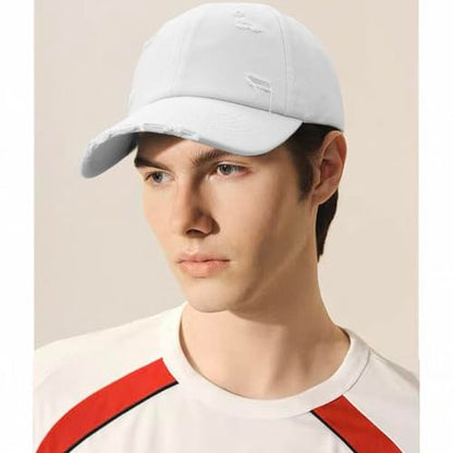 Distressed Baseball Cap for Men Women Cotton Dad Hat - color: White